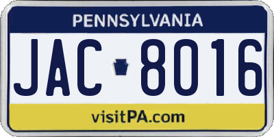 PA license plate JAC8016