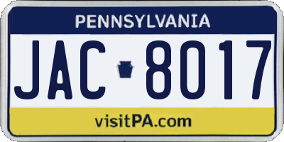 PA license plate JAC8017