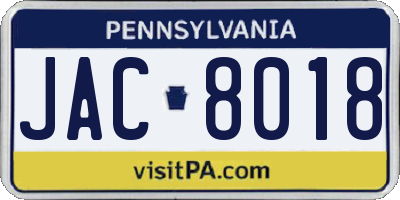 PA license plate JAC8018