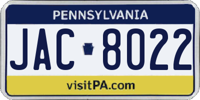 PA license plate JAC8022