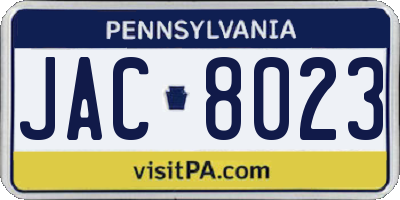 PA license plate JAC8023