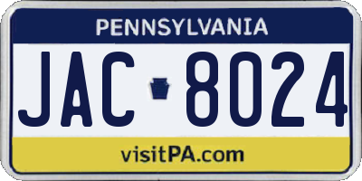 PA license plate JAC8024