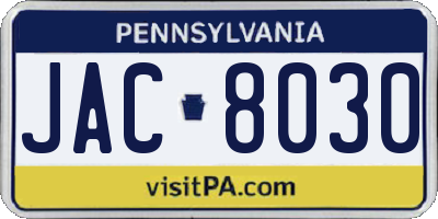 PA license plate JAC8030