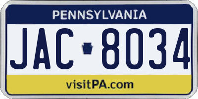 PA license plate JAC8034