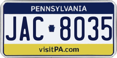 PA license plate JAC8035