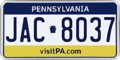PA license plate JAC8037