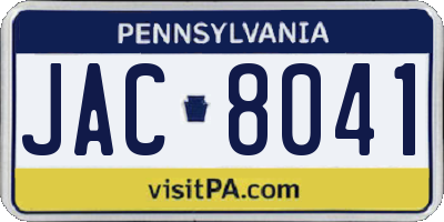 PA license plate JAC8041