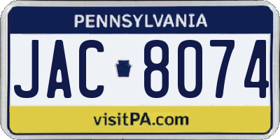 PA license plate JAC8074