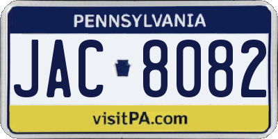 PA license plate JAC8082