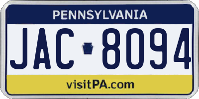 PA license plate JAC8094