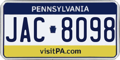 PA license plate JAC8098