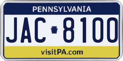 PA license plate JAC8100