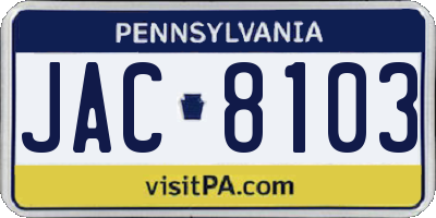 PA license plate JAC8103