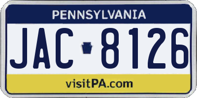 PA license plate JAC8126