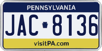 PA license plate JAC8136