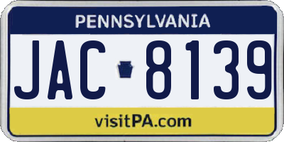 PA license plate JAC8139