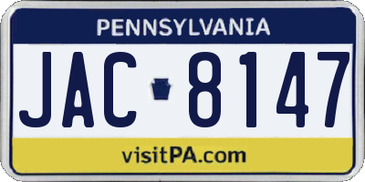 PA license plate JAC8147