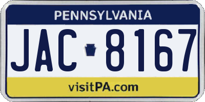 PA license plate JAC8167