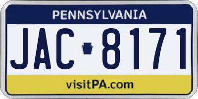 PA license plate JAC8171