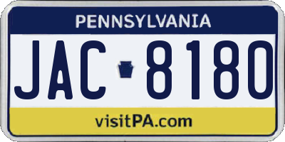 PA license plate JAC8180