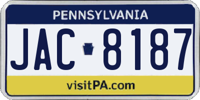 PA license plate JAC8187