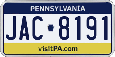 PA license plate JAC8191