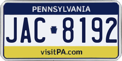 PA license plate JAC8192
