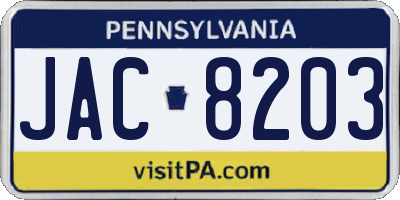 PA license plate JAC8203