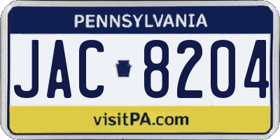 PA license plate JAC8204