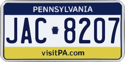 PA license plate JAC8207