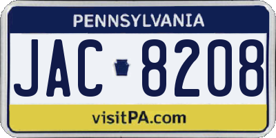 PA license plate JAC8208