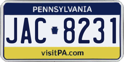 PA license plate JAC8231