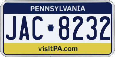 PA license plate JAC8232