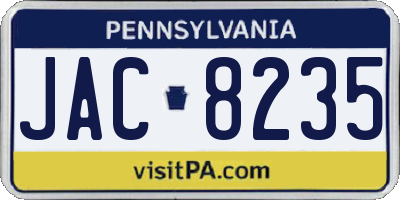 PA license plate JAC8235