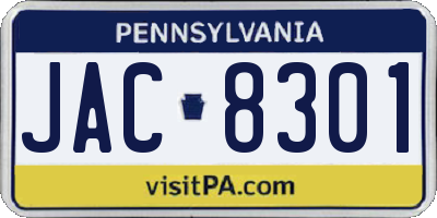 PA license plate JAC8301