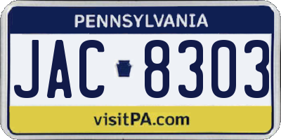 PA license plate JAC8303
