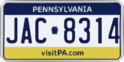 PA license plate JAC8314