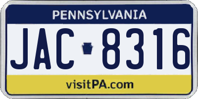 PA license plate JAC8316