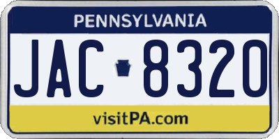 PA license plate JAC8320