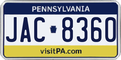 PA license plate JAC8360