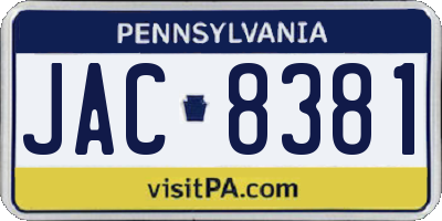 PA license plate JAC8381