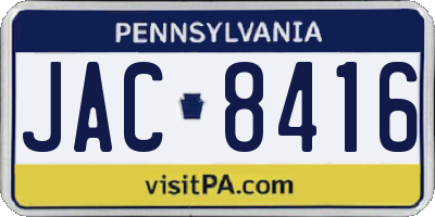 PA license plate JAC8416