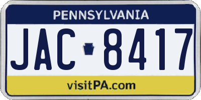 PA license plate JAC8417