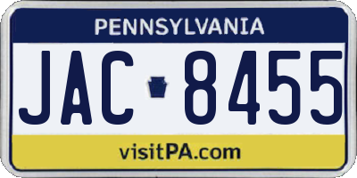 PA license plate JAC8455