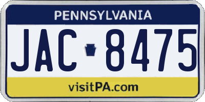 PA license plate JAC8475