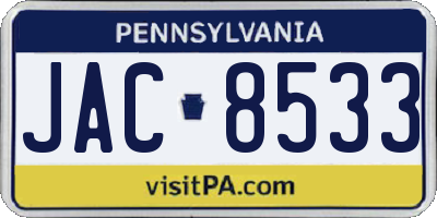 PA license plate JAC8533