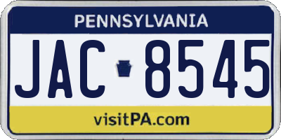 PA license plate JAC8545
