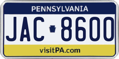 PA license plate JAC8600