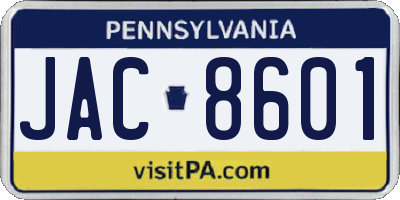 PA license plate JAC8601