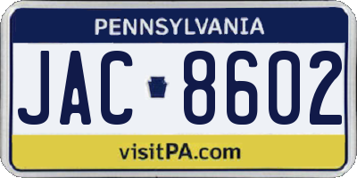 PA license plate JAC8602